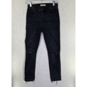 Madewell Jeans‎ 9" Mid-Rise Black Skinny Raw Hem Distressed Women's Size 24
